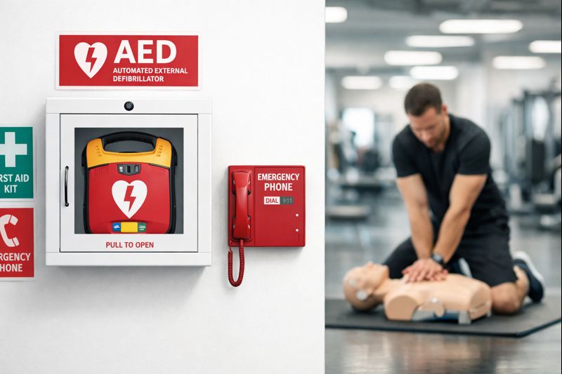 Protokoły nagłych wypadków i AED - Bezpieczeństwo w studiu fitness 2026